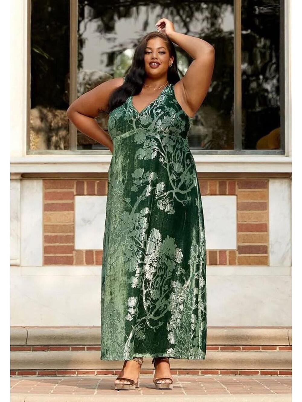 ModCloth Green Velvet Burnout Maxi Dress Women’s 2X Sleeveless Formal NWT